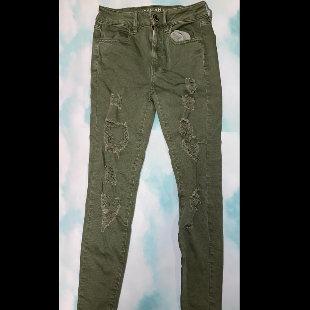 Green ripped jeans